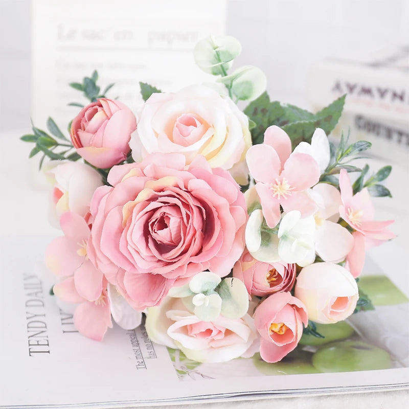 fleurs artificielles soie pivoine hortensia décoration mariage bouquet - vue 27 sur 40