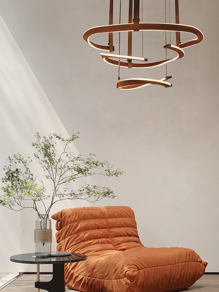 Modern leather Led chandelier dimmable dining room, living room, bedroom, hall chandelier, home decoration lighting fixture - vue 4 sur 10