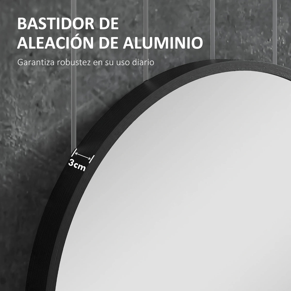 miroir ovale avec cadre en aluminium noir pour décoration intérieure - vue 6 sur 7