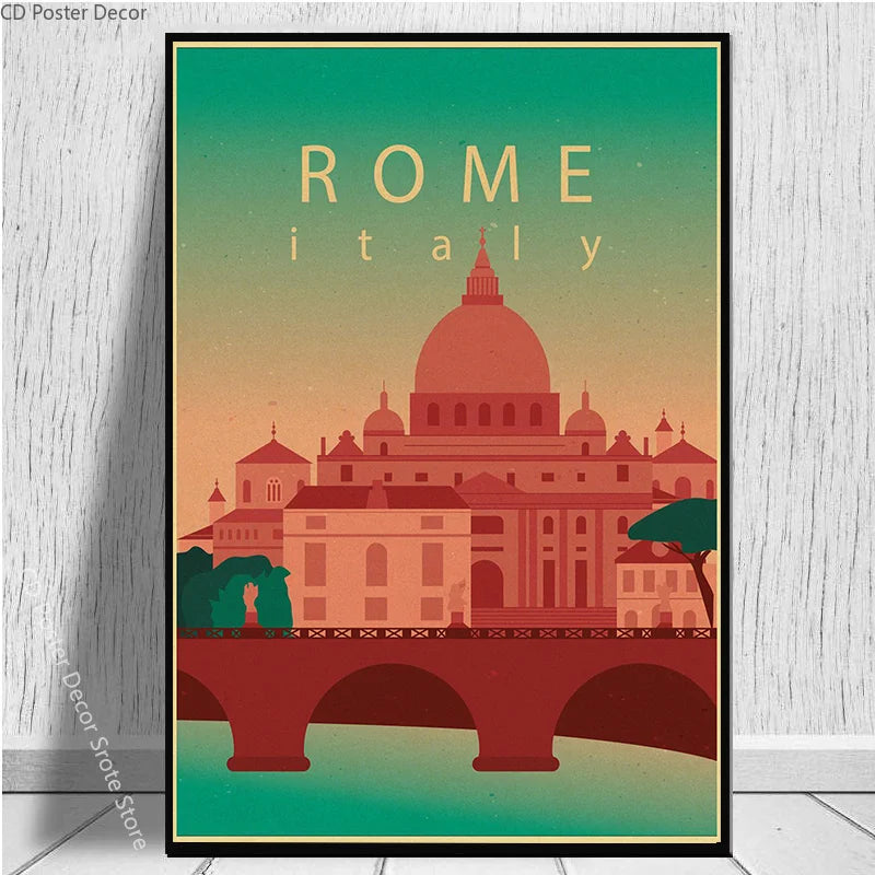 affiche rétro des villes du monde pour décoration murale