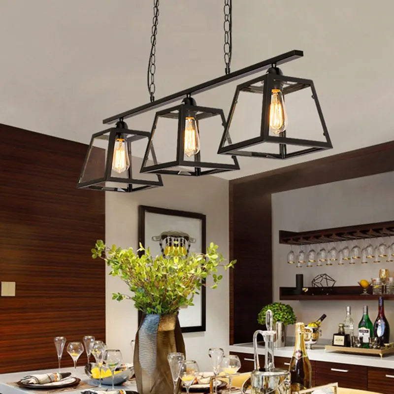 LOFT Vintage industriel vent verre cadre fer Art suspension lampe Restaurant Bar café Internet Bar noir trois tête suspension