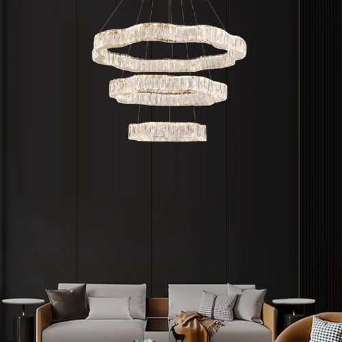 lustre moderne en cristal avec éclairage led design élégant - vue 2 sur 13