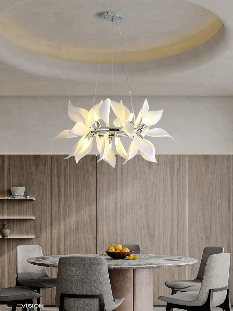 lustre carré en céramique avec pétales de fleurs suspendu - vue 4 sur 14