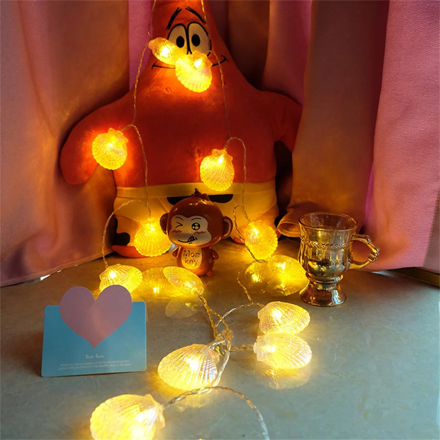 Lichterkette mit Muscheln für maritimes Dekor, Party und Hochzeit - vue 3 sur 7