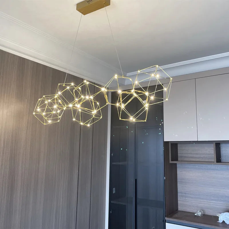 lustre luciole polygonal design nordique en acier inoxydable