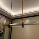 Langer moderner Kronleuchter LED Luxus Leder Glas
