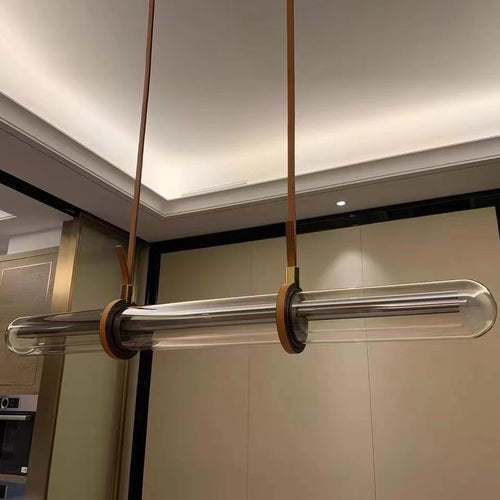 Langer moderner Kronleuchter LED Luxus Leder Glas - vue 7 sur 7