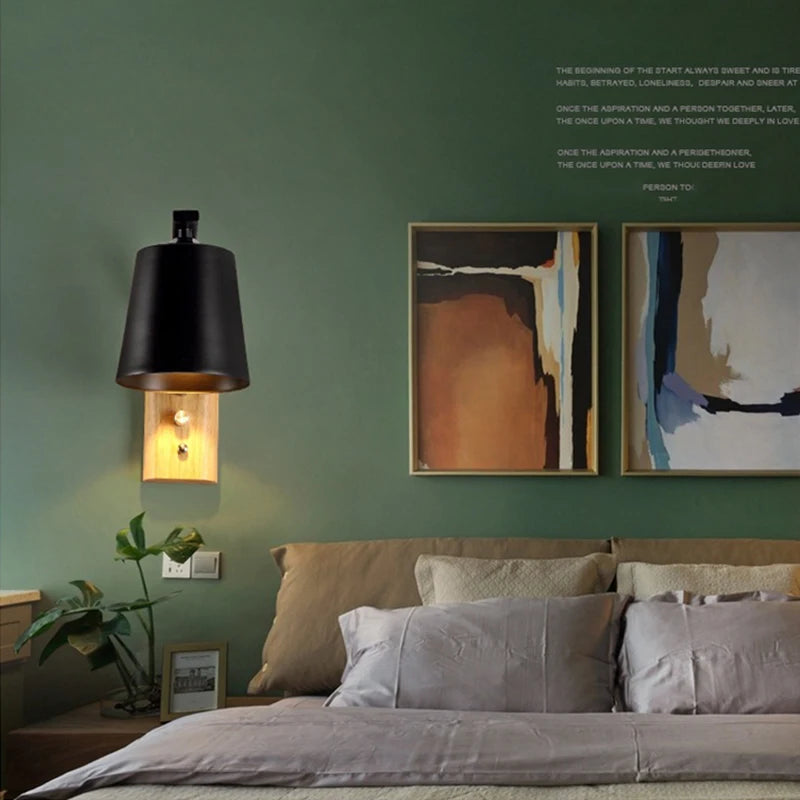 Applique Murale en bois LED avec abat-jour en métal - vue 4 sur 8