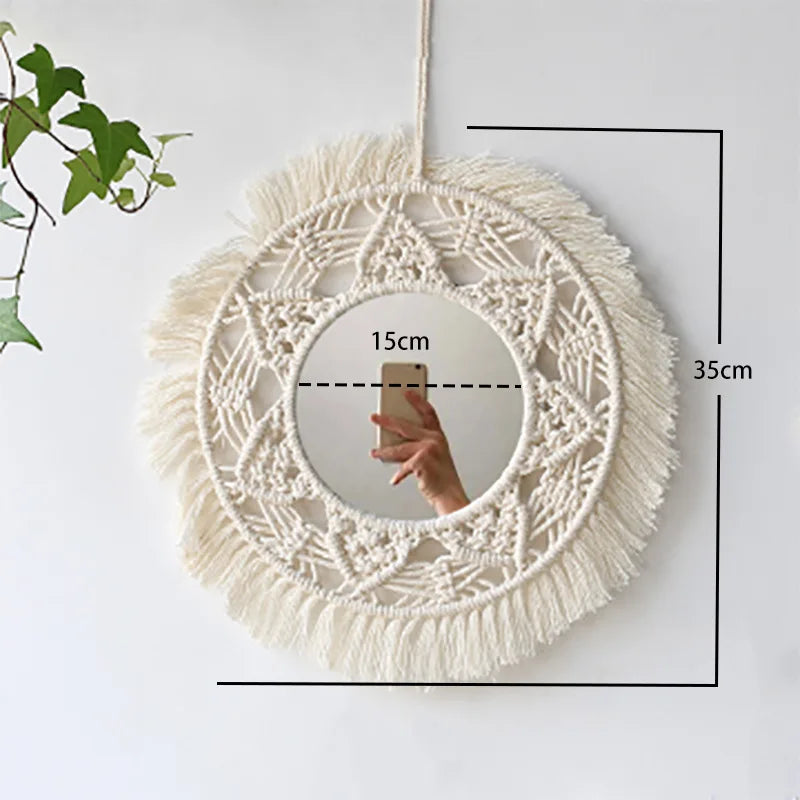 miroir rond en macramé style bohème pour décoration murale - vue 13 sur 19