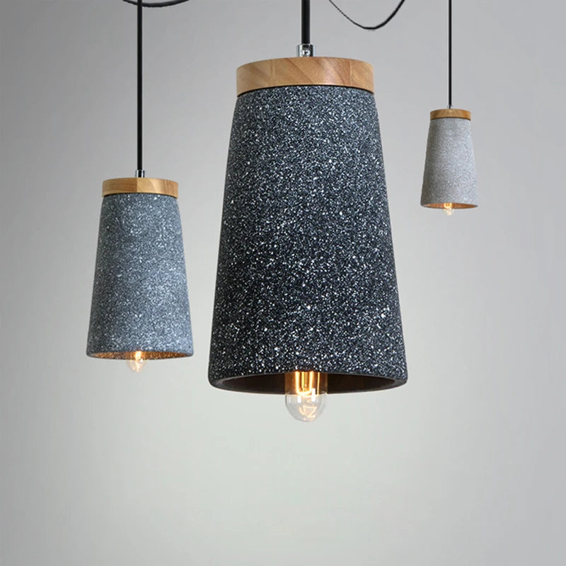 suspension industrielle nordique en béton et bois led