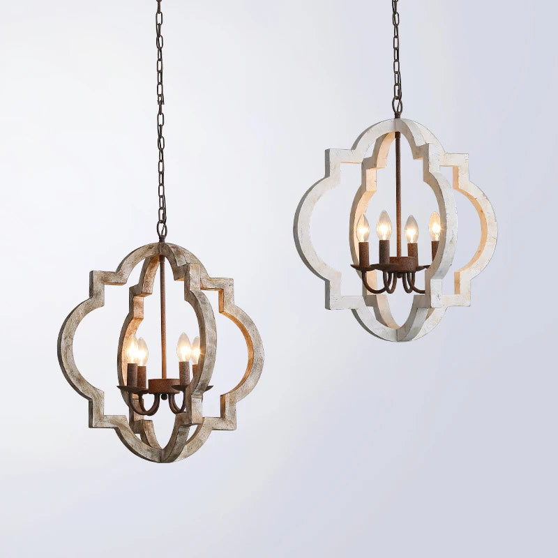 Lustre Vintage en bois massif pour salon - vue 9 sur 8