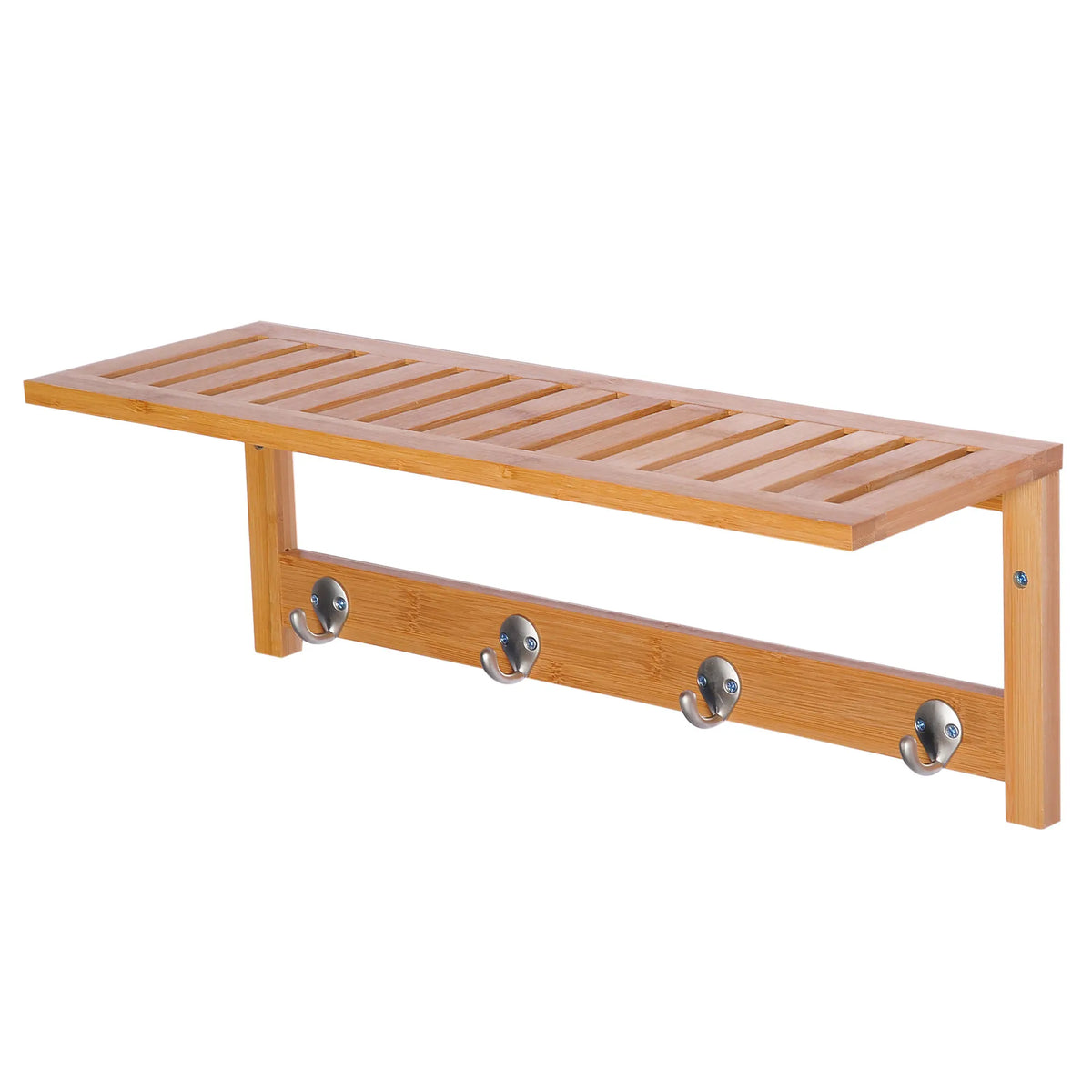HOMCOM Wall hanger bamboo 4 hooks rack Wall towel rack 50x16x17,5cm