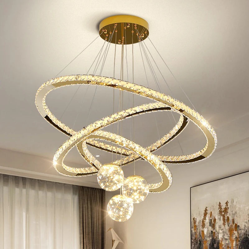 Moderner Kronleuchter aus Kristallglas mit LED-Sternenlicht - vue 4 sur 13