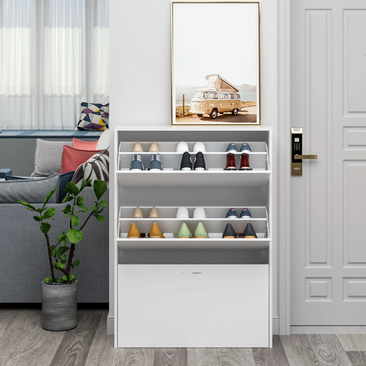Getone Shoe Cabinet with 3 Doors, Shoe Storage Cupboard, White Shoe Rack Space Saving for Hallway 110x80x23.5cm - vue 4 sur 6