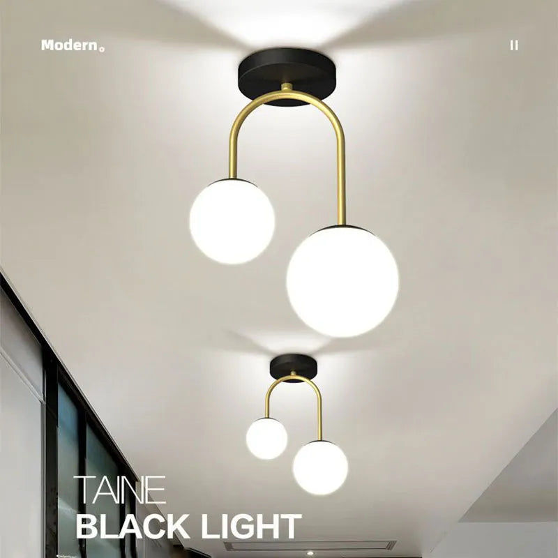 Boule de verre nordique LED plafonnier lampes pour allée couloir balcon couloir chambre horloge décoration de la maison éclairage intérieur - vue 5 sur 10
