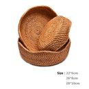HeMu-Round Rattan Woven Basket, Wicker Fruit Basket, Bread Food, Kitchen Home Decor, Organizer Breadbasket for Kitchen
