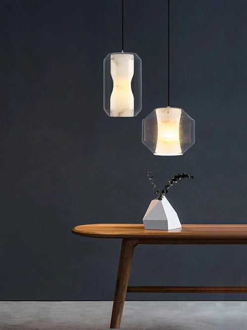 Kronleuchter aus Glas und Naturmarmor modernes minimalistisches Design Dekoration - vue 2 sur 8