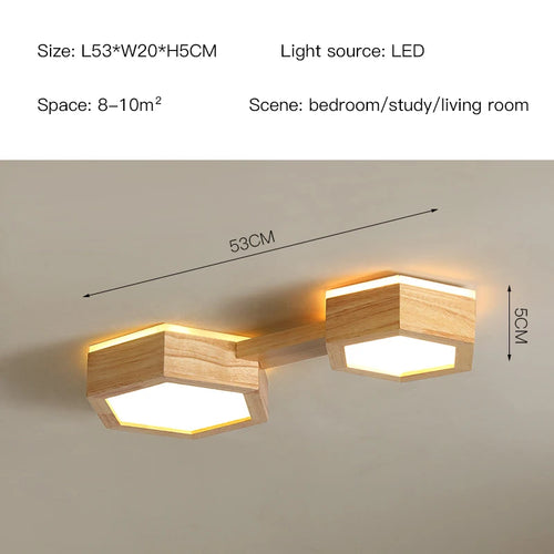 plafonnier en bois design moderne hexagonal avec éclairage LED - vue 9 sur 11