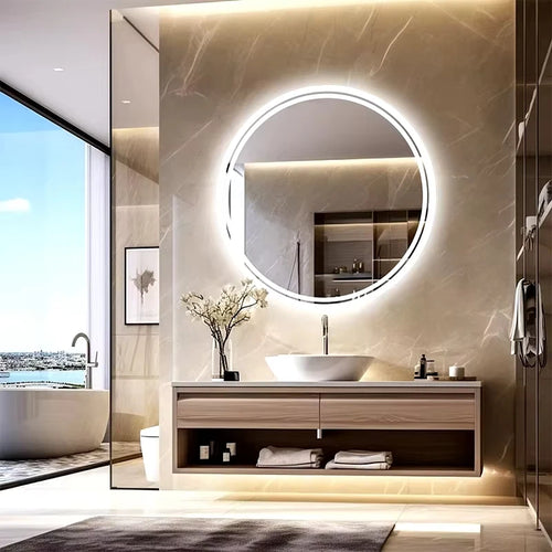 Smart LED Bathroom Mirror, Round Mirror Surface, Wall Mounted Makeup Mirror, Touch  Adjust Brightness, Safer Gift Box Packaging - vue 4 sur 8