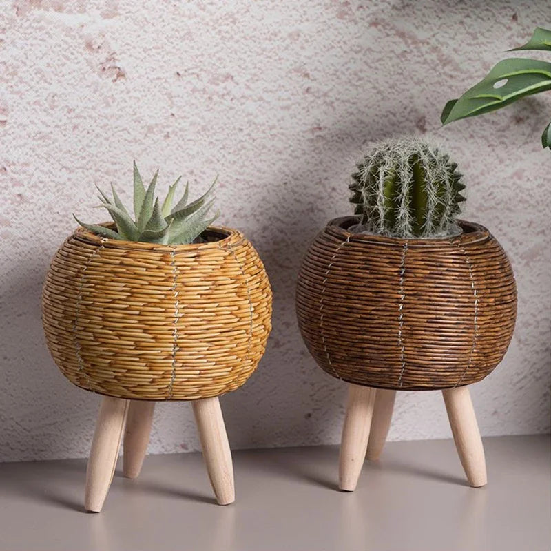 étagère à fleurs nordique imitation rotin avec pieds amovibles - vue 4 sur 12
