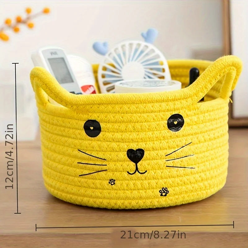 paniers de rangement en coton tissé tête de chat pour bureau et maison - vue 8 sur 11