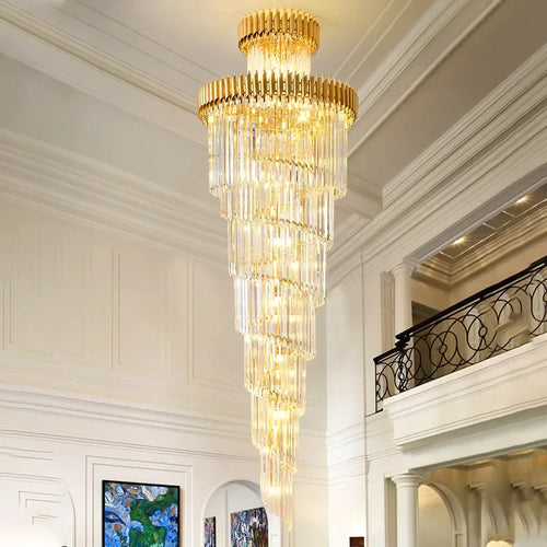 LED-Kronleuchter Spirale Luxus Kristall-Pendelleuchte für hohe Decken - vue 5 sur 8