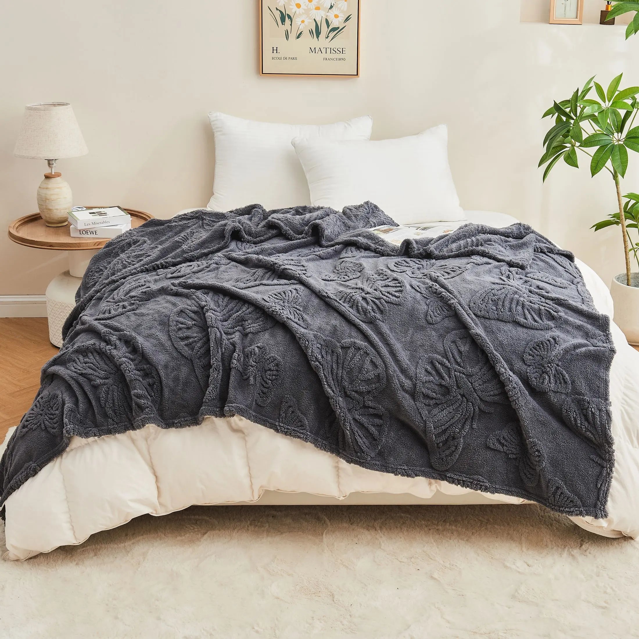 Plaid sherpa jacquard motif doux pour canapé bureau - vue 6 sur 6