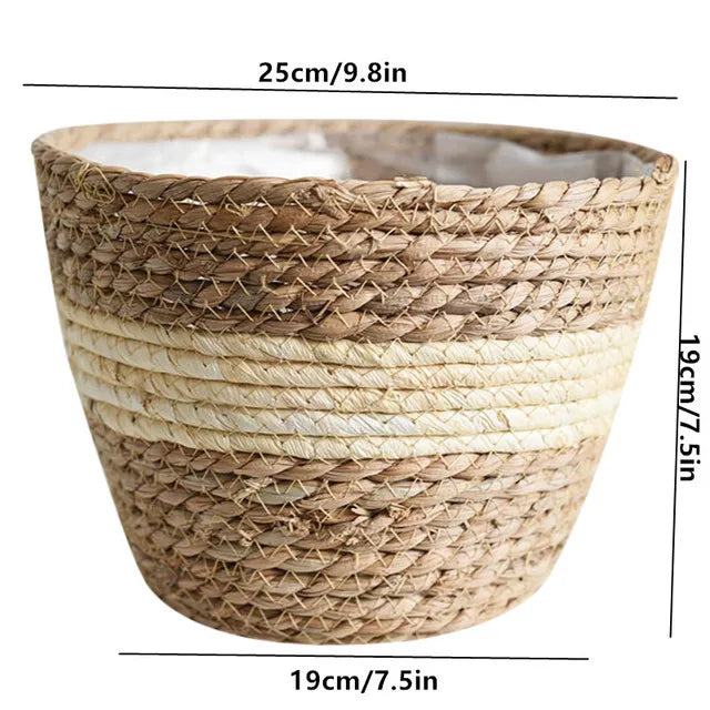 pot de fleurs tressé en paille pour plantes d'intérieur et extérieur - vue 12 sur 12