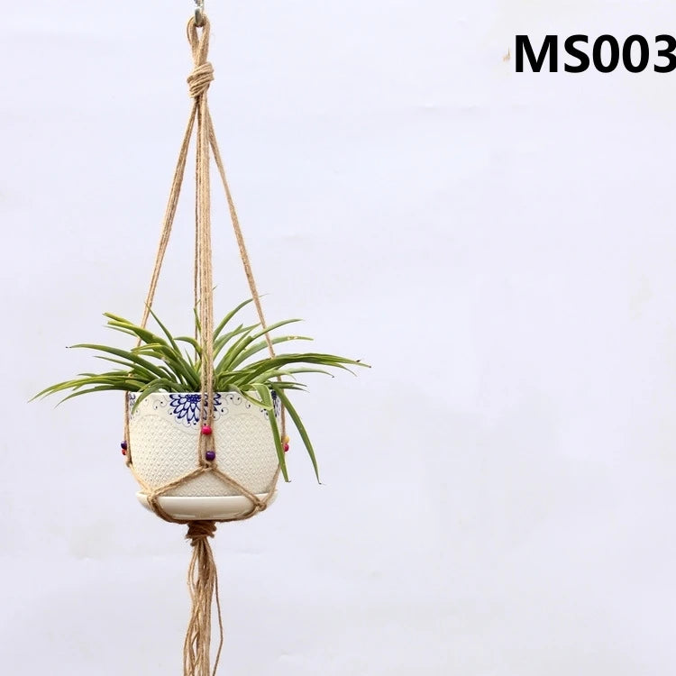 panier suspendu en corde de chanvre pour plantes décoratives - vue 10 sur 16