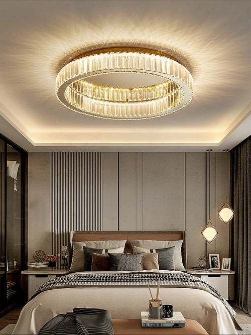 lustre en or et argent avec led dimmable rond