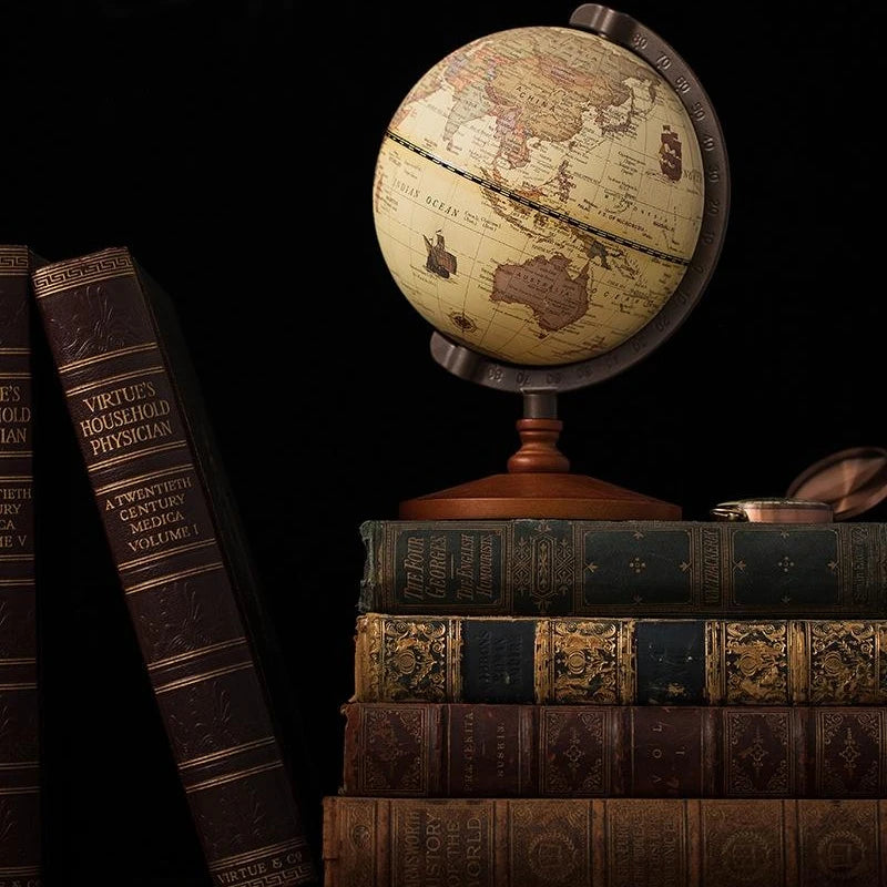 globe terrestre éducatif avec base en bois rétro pour décoration - vue 6 sur 7