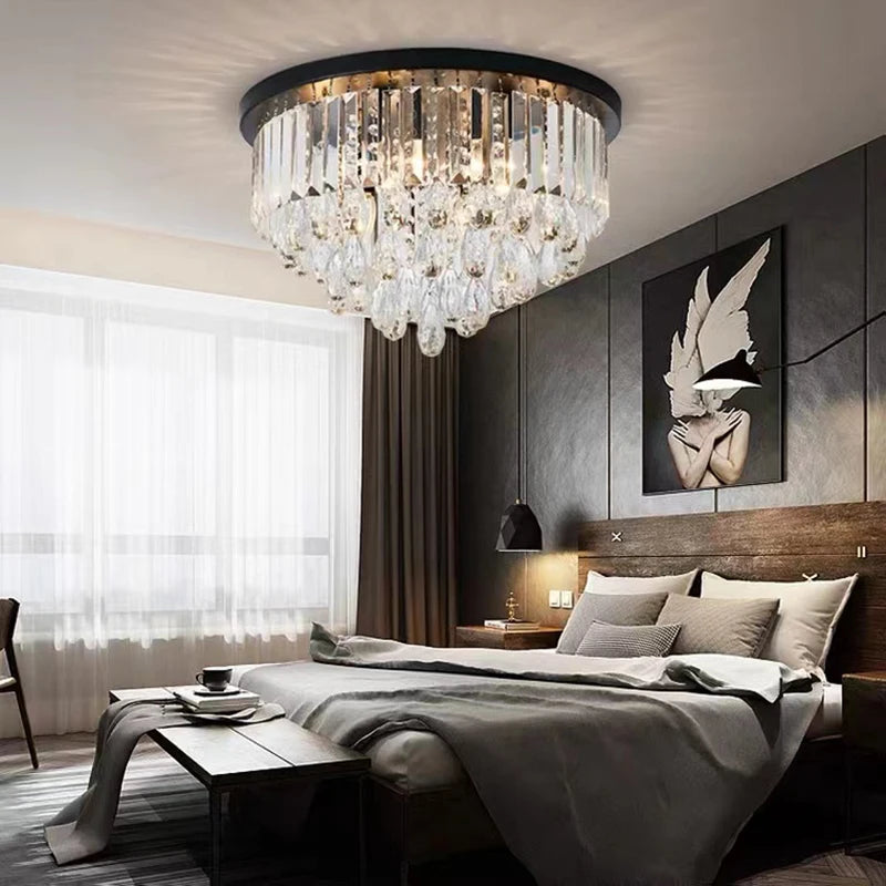 lustre dimmable led en cristal style américain de luxe - vue 3 sur 12