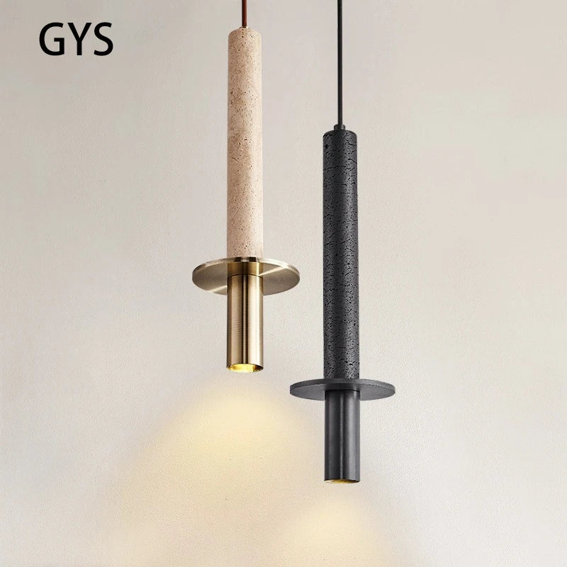 suspension LED nordique moderne chambre chevet longue ligne Simple décor à la maison jaune noir pierre - vue 2 sur 7
