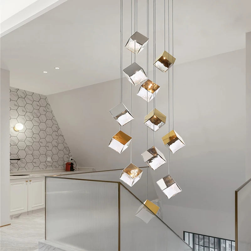 Modern cubic design villa pendant lights, Nordic living room, hotel lobby lights, restaurant, bar interior decoration lights