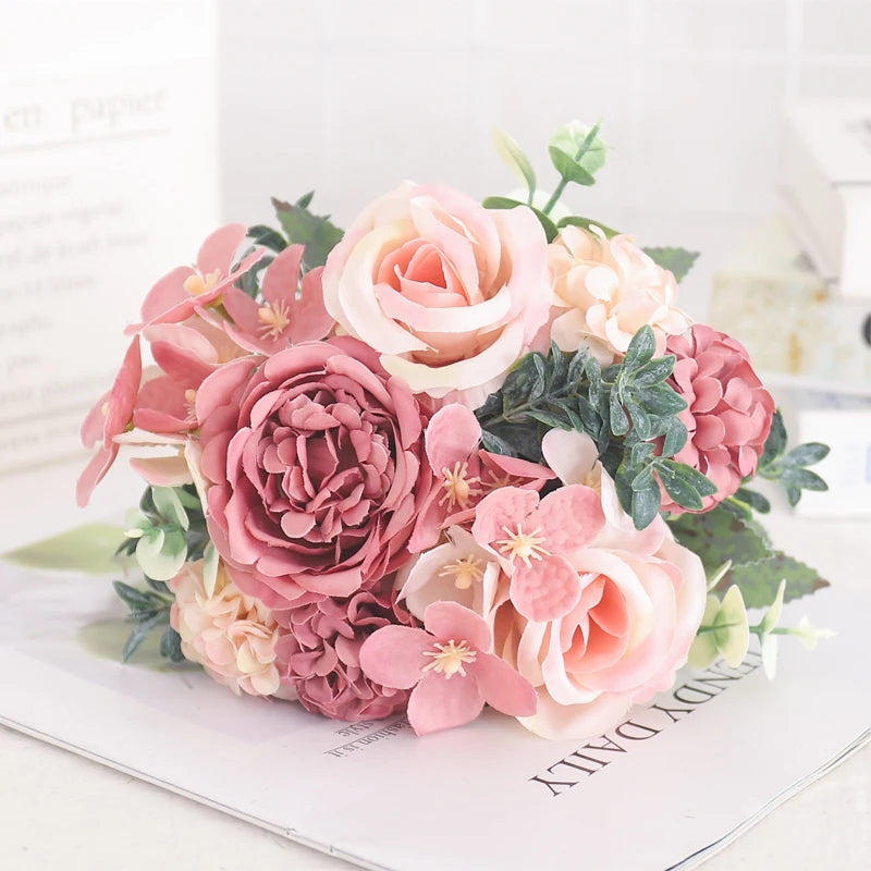 fleurs artificielles soie pivoine hortensia décoration mariage bouquet - vue 24 sur 40