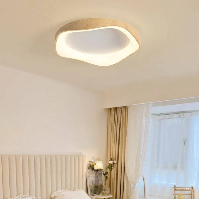 lampe led circulaire simple grain de bois éclairage intérieur moderne - vue 5 sur 8