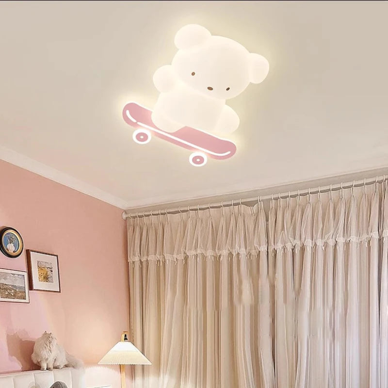 plafonnier ours skateboard lumineux pour chambre d'enfant moderne - vue 4 sur 8