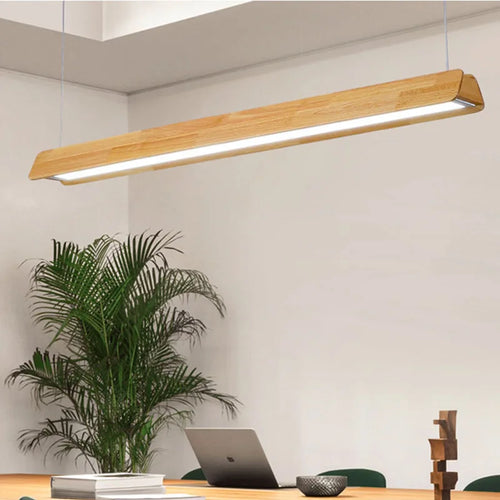 Nordischer Kronleuchter aus Holz für Büro, schlichtes Design, lange Form - vue 5 sur 12