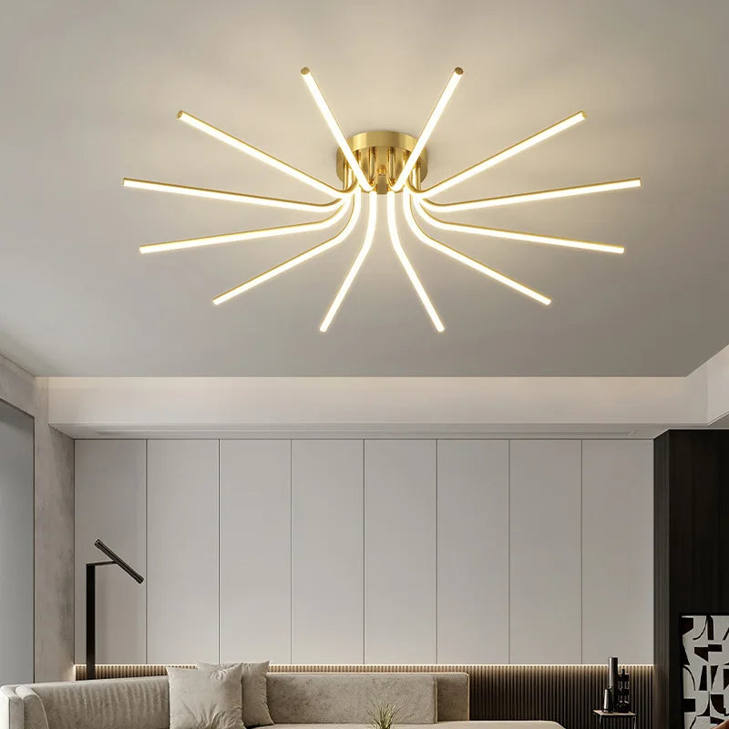 plafonnier led design moderne en laiton doré température gradable - vue 3 sur 11
