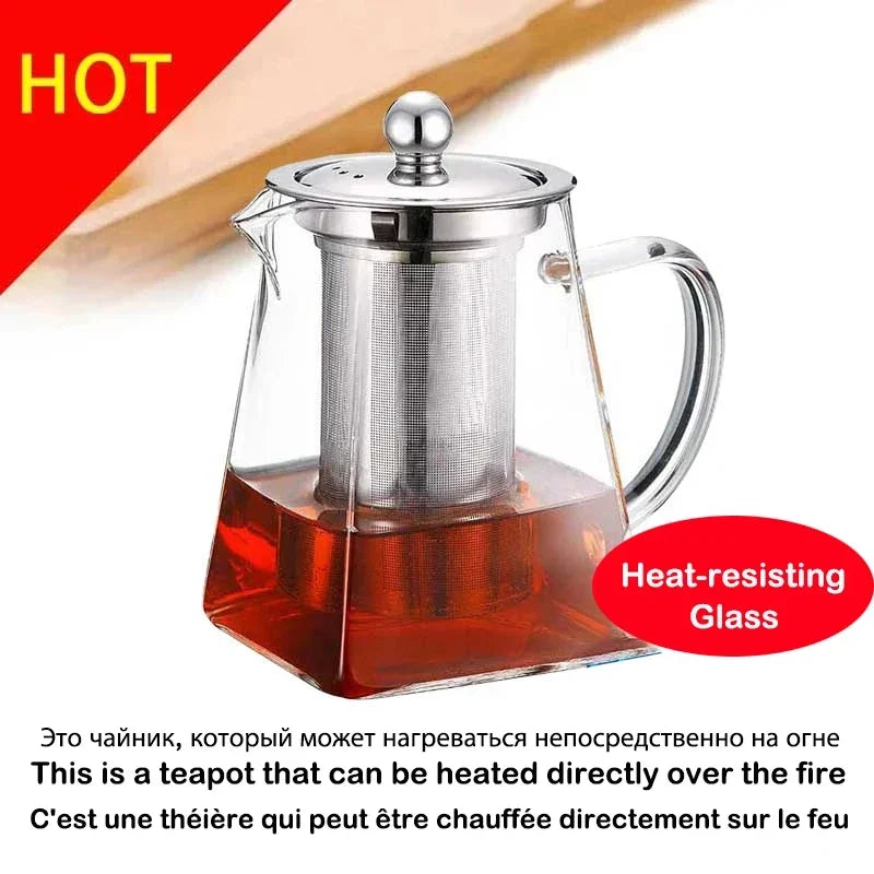 Théière verre résistant avec infuseur inox transparente élégante