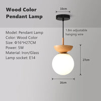 plafonnier led rond en verre avec abat jour en bois