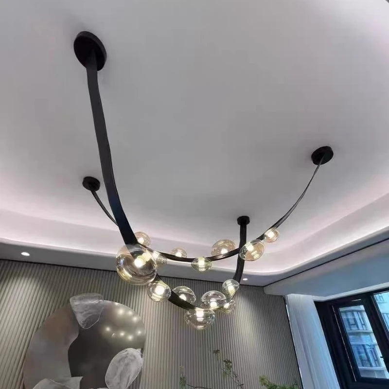 Kronleuchter LED Design Minimalistisch aus Leder und Glas für Dekoration - vue 4 sur 8