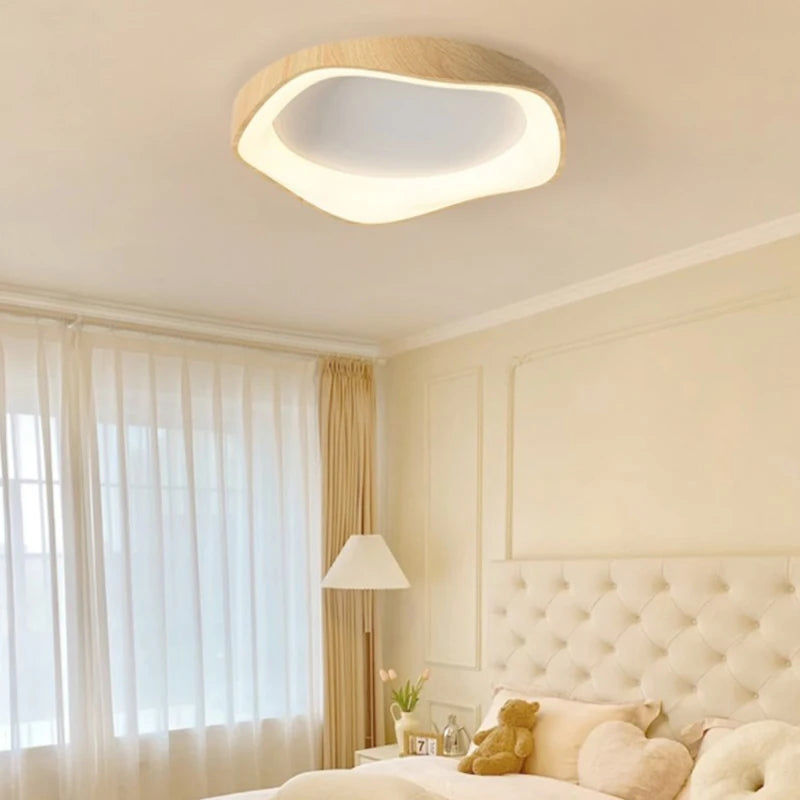lampe led circulaire simple grain de bois éclairage intérieur moderne - vue 6 sur 8