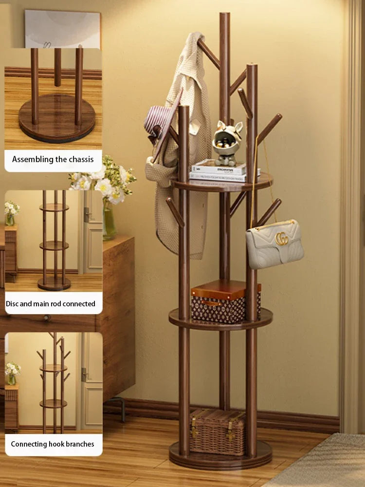porte-manteau en bois organisateur rotatif pour vêtements - vue 6 sur 11