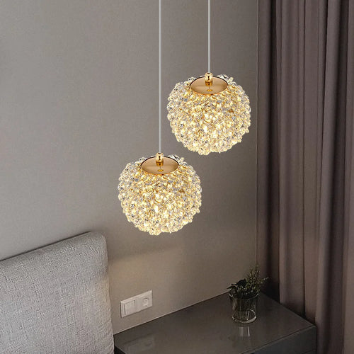 Moderne Kristall-Pendelleuchte mit verstellbarem Metallkabel - vue 2 sur 12