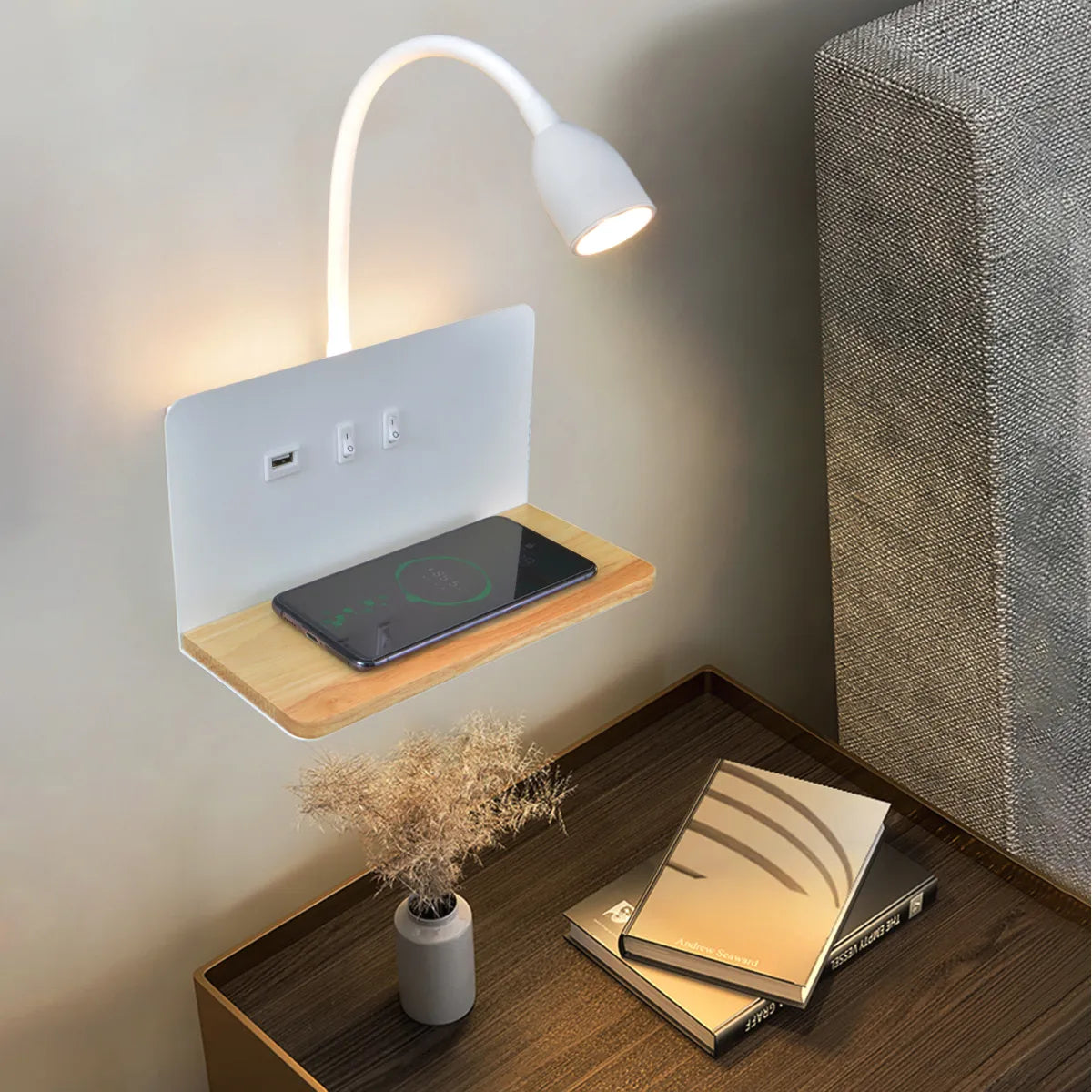 applique murale led intérieur usb sans fil moderne rotative 360° interrupteur veilleuses chevet - vue 3 sur 8
