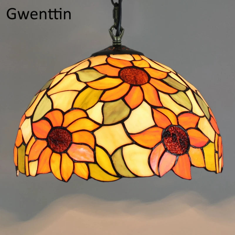 Pendelleuchte aus getöntem Glas im Tiffany-Stil für moderne Einrichtung - vue 8 sur 14