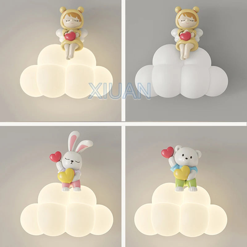 appliques murales créatives led pour enfants en forme d'ours ange lapin