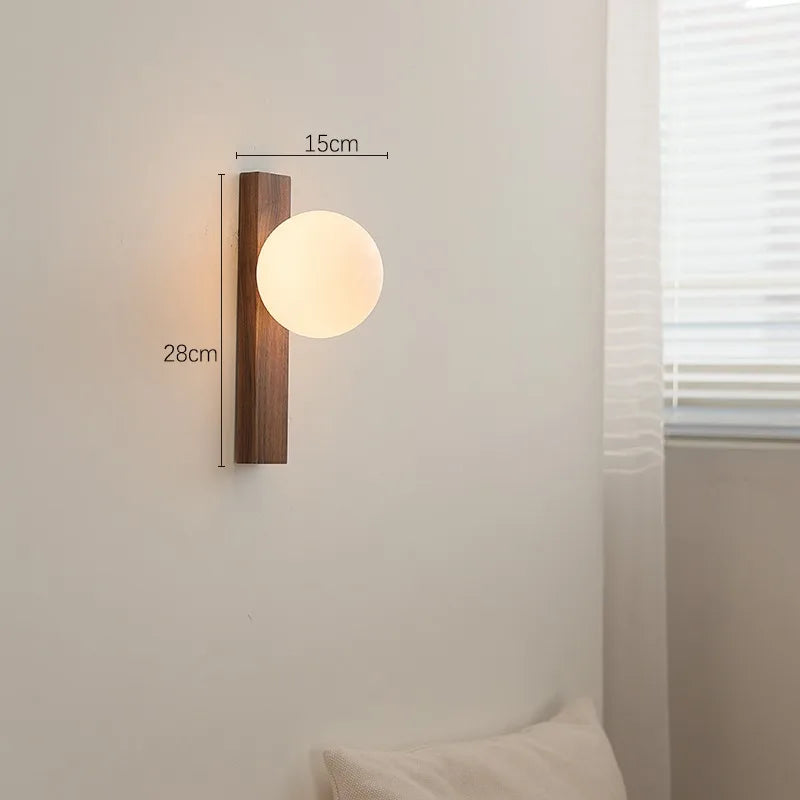 applique murale rétro en noyer avec verre décoratif