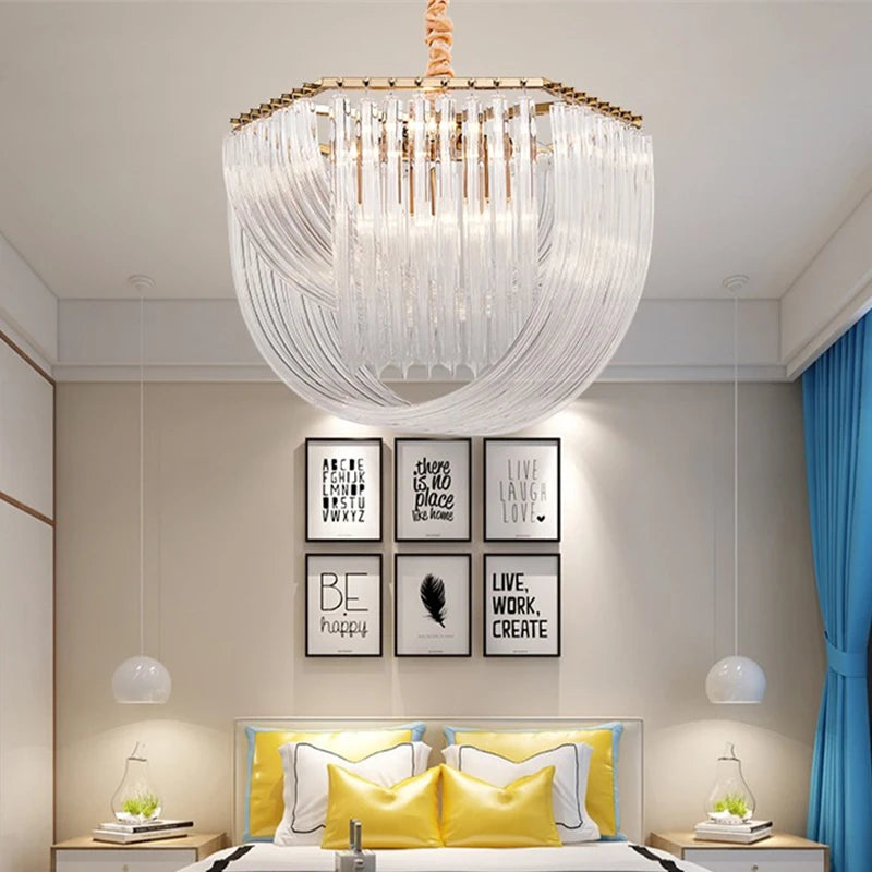 lustre led moderne verre doré salon chambre villa maison luminaire - vue 6 sur 12